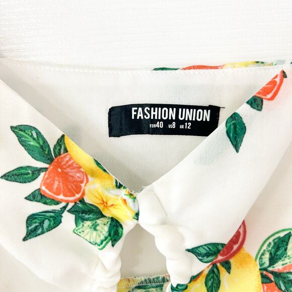 NWOT ASOS Fashion Union Citrus Print Tie Front Peplum Camisole Top White Size 8 - Picture 3 of 7